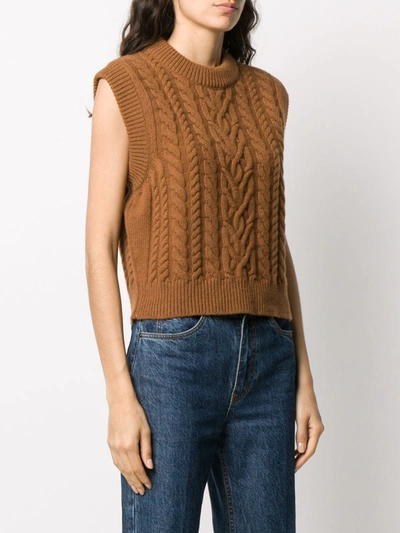 Shop Blazé Milano Cable-knit Sleeveless Vest In Brown