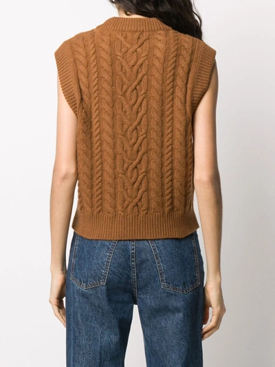 Shop Blazé Milano Cable-knit Sleeveless Vest In Brown