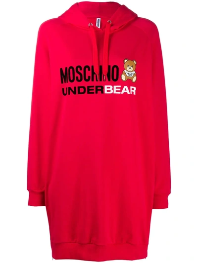 Shop Moschino Underbear Lounge Hoodie Dress In Red