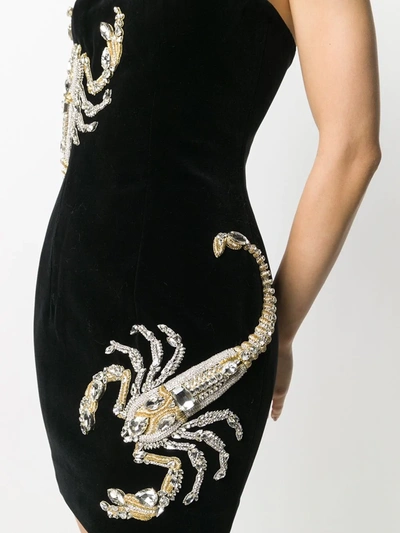 Shop Balmain Sequinned Scorpion Strapless Mini Dress In Black