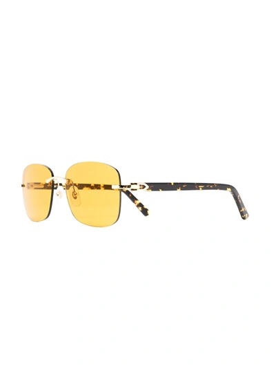 Shop Cartier C Décor Rimless Rectangular-frame Sunglasses In Yellow