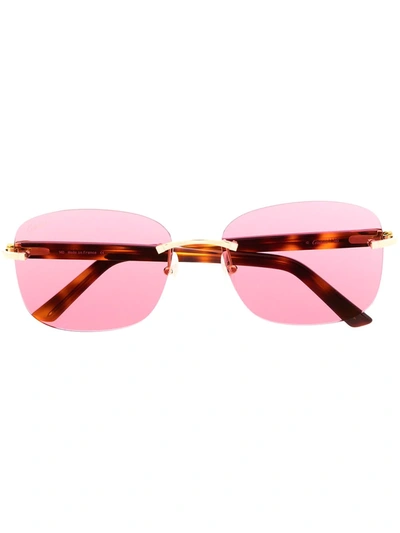 Shop Cartier C Décor Rimless Rectangular-frame Sunglasses In Pink