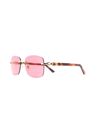 Shop Cartier C Décor Rimless Rectangular-frame Sunglasses In Pink