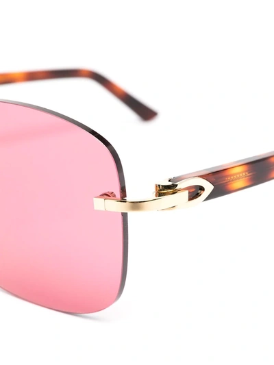 Shop Cartier C Décor Rimless Rectangular-frame Sunglasses In Pink