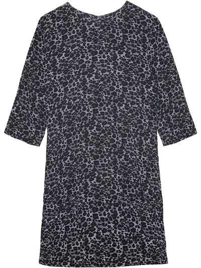 Equipment Aubrey Leopard print Silk Shift Dress In Silver Steel