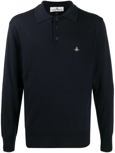 Shop Vivienne Westwood Orb Embroidered Polo Shirt In Blue