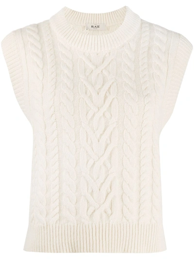Shop Blazé Milano Cable-knit Sweater Vest In White