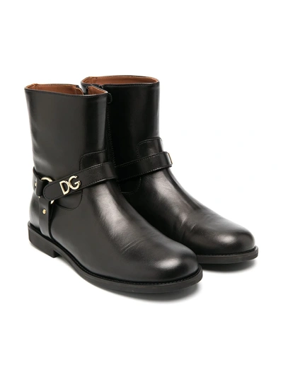 Shop Dolce & Gabbana Teen Logo Ankle Boots In Black