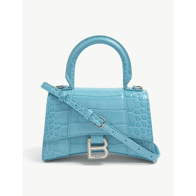 Shop Balenciaga Hourglass Mini Leather Top Handle Bag In Blue+turquoise