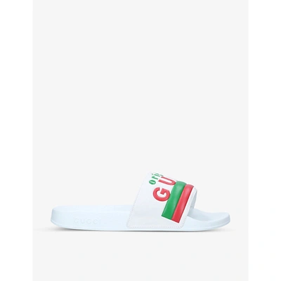 Shop Gucci Pursuit Logo-print Rubber Sliders In White