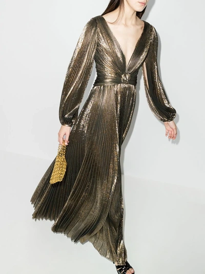 Shop Oscar De La Renta Gold Metallic Silk Evening Gown