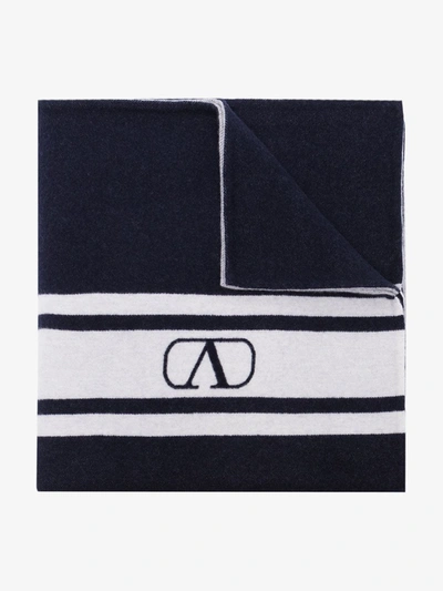 Shop Valentino Navy Vlogo Stripe Shawl In Blue