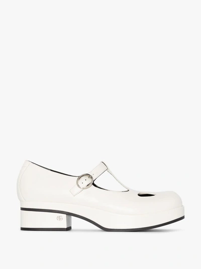 Shop Gucci 45 Mary Jane Leather Platform Pumps In White