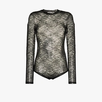 Shop Valentino Sheer Lace Bodysuit In Black
