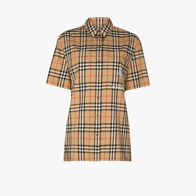 Shop Burberry Vintage Check Short Sleeve Shirt In Neutrals