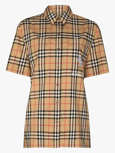 Shop Burberry Vintage Check Short Sleeve Shirt In Neutrals