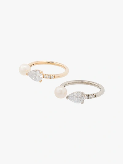 Shop Apples & Figs Gold-plated Twins Crystal And Pearl Ring Set