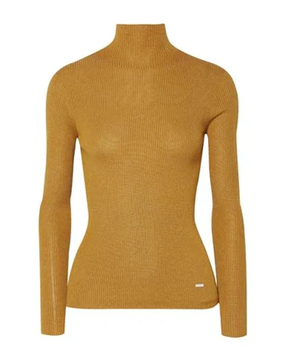Shop Akris Woman Turtleneck Ocher Size 12 Cashmere, Mulberry Silk, Polyamide In Yellow