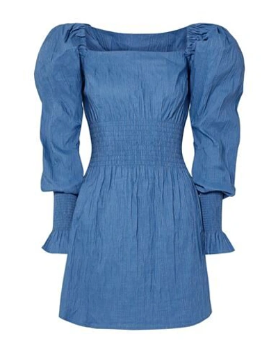 Shop Anna Quan Woman Short Dress Pastel Blue Size 10 Cotton, Linen, Polyamide, Elastane