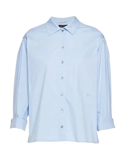 Shop Emporio Armani Woman Shirt Sky Blue Size 8 Cotton, Polyamide, Elastane