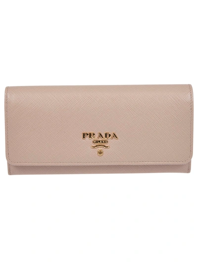 Shop Prada Logo Plaque Continental Wallet In Beige