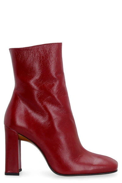 Shop By Far Elliot Leather Ankle Boots In Burgundy