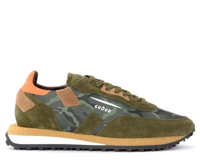 Shop Ghoud Rush Sneaker In Green Suede And Camouflage In Verde