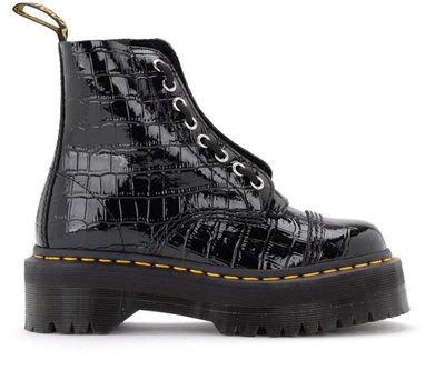 Shop Dr. Martens' Sinclair Black Leather Ankle Boot With Crocodile Print In Nero