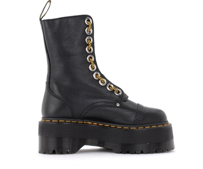 Shop Dr. Martens' Sinclair Hi Max Black Combat Boot In Hammered Leather In Nero