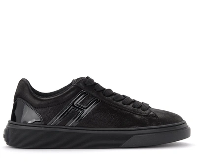 Shop Hogan H365 Black Textured Laminated Leather Sneaker In Nero