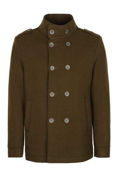 Shop Herno Wool Blend Double-breasted Coat In Green