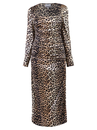 Shop Ganni Leopard Print Dress In Multi