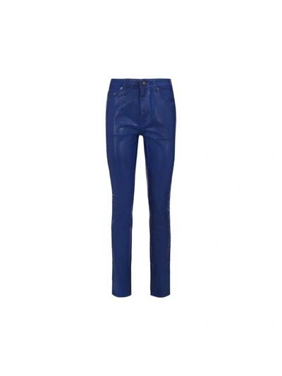 Shop Saint Laurent Skinny Jeans In Vinyle Shiny Blue