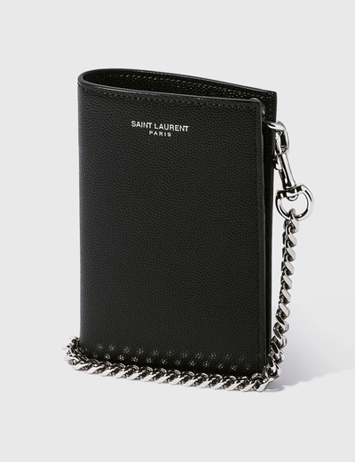 Shop Saint Laurent Grain Leather Chain Wallet In Black