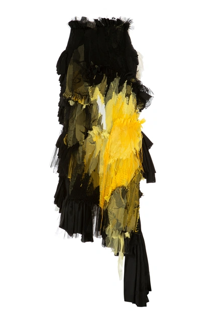 Shop Caroline Hu Unfinished Painting Silk Skirt In Multi