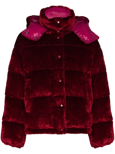 Shop Moncler Daos Velvet-effect Puffer Jacket In Red
