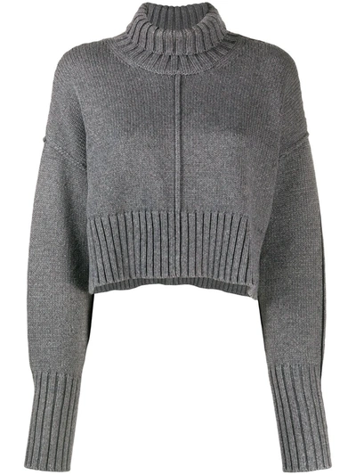 Shop Peter Do Cropped Knit Roll Neck Jumper In Grey