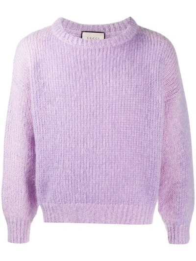 Shop Gucci Cat Intarsia Mohair Jumper In Purple