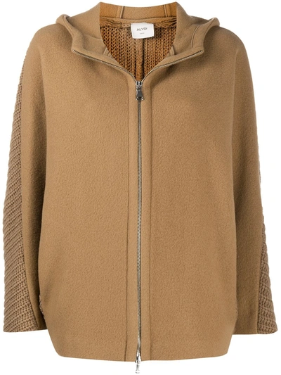 Shop Alysi Virgin Wool Knit-back Hoodie In Neutrals