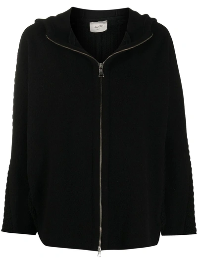 Shop Alysi Virgin Wool Knit-back Hoodie In Black