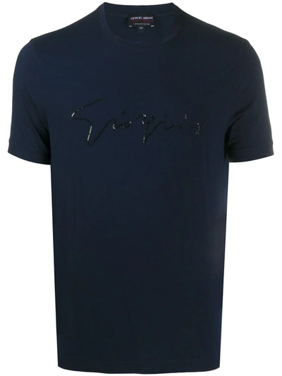 Shop Giorgio Armani Sequin Signature Logo T-shirt In Blue