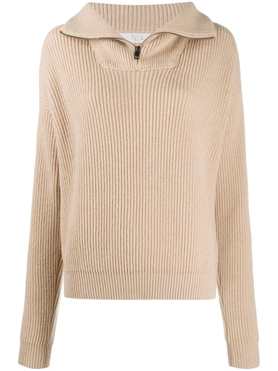Shop Tela Ribbed-knit Stand-up-collar Jumper In Neutrals