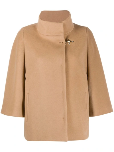 Shop Fay Draped Funnel-neck Coat In Brown