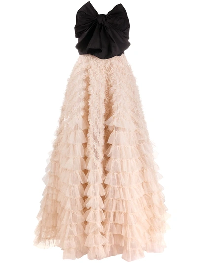 Shop Red Valentino Bow-detail Tiered Tulle Gown In Black