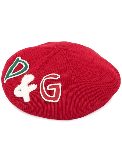 Shop Dolce & Gabbana Logo-patch Knitted Hat In Red