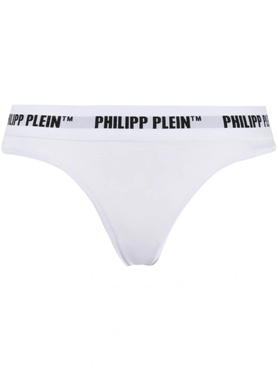 Shop Philipp Plein Logo Waistband Thong In White