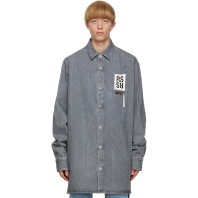 Zipped Pocket Big Fit Denim Shirt In Grey