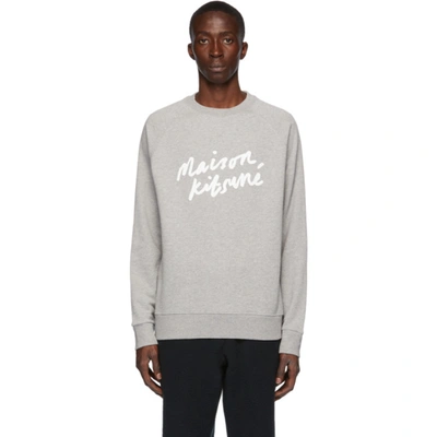 Shop Maison Kitsuné Grey Logo Handwriting Sweatshirt In Grey Melang