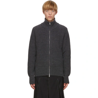 Shop Maison Margiela Grey Gauge Half-cardigan Zip-up Sweater In 860m Medgry