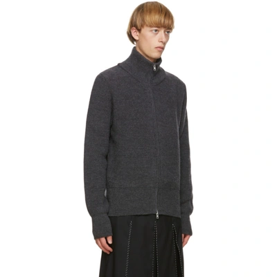 Shop Maison Margiela Grey Gauge Half-cardigan Zip-up Sweater In 860m Medgry
